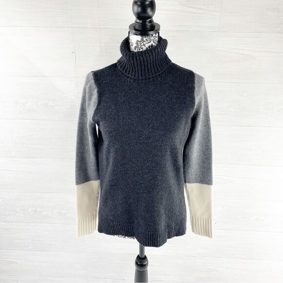 Vince Tricolor Colorblock Cashmere Wool Blend Turtleneck Sweater - Picture 2 of 8